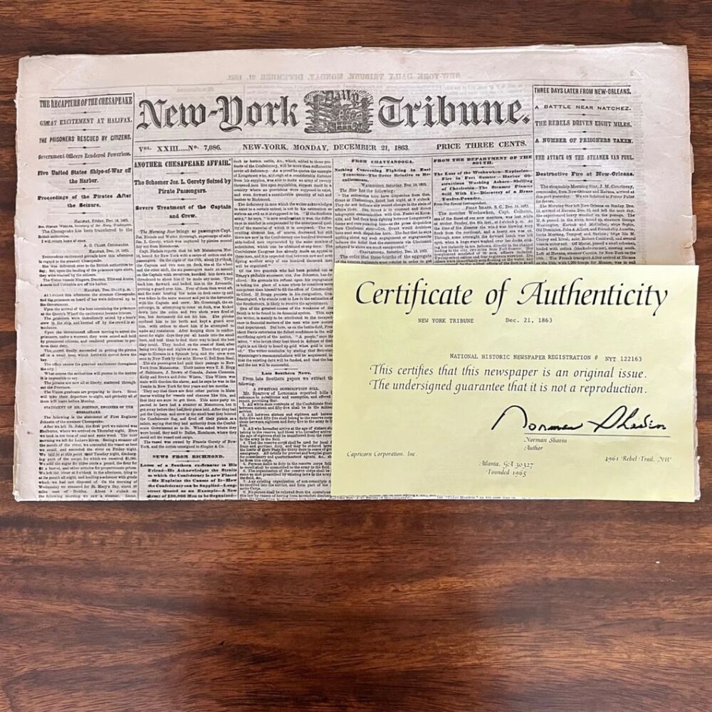 1863 New York Tribune Newspaper Civil War Era Abraham Lincoln Memorabilia Rare